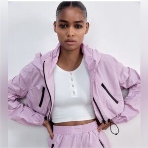 Zara Lilac Cropped Nylon Windbreaker with Black‎ Details Size XXL